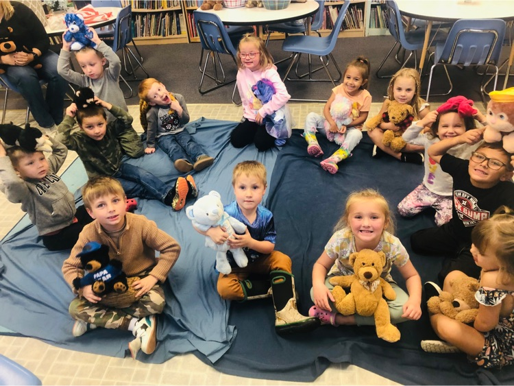PreK/K’s bears and other stuffies enjoyed story time on this rainy Monday. 